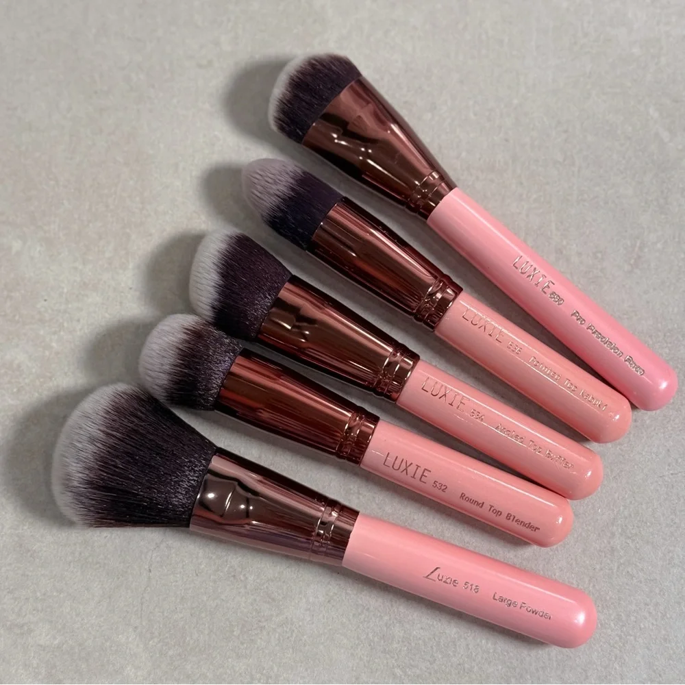 Luxie Brush Set 5 Piece Face Makeup Brushes Pink Rose Gold